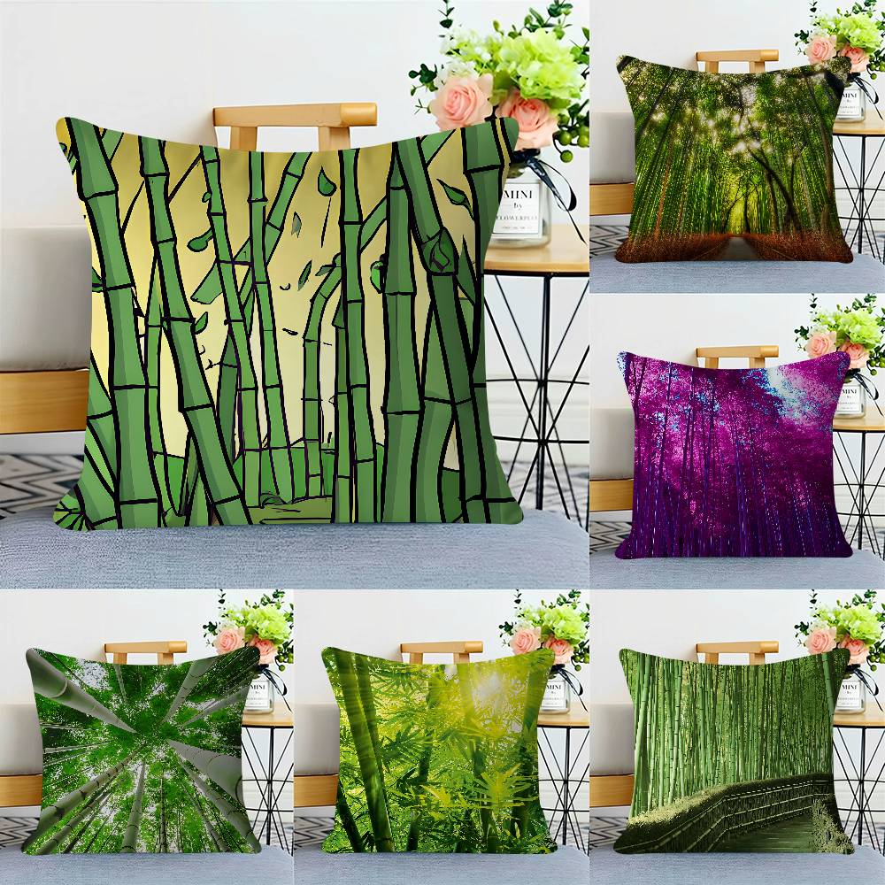 B-bamboo Forest Pillow Case Removable Washable Cushion Cover – All-Season Soft Linen