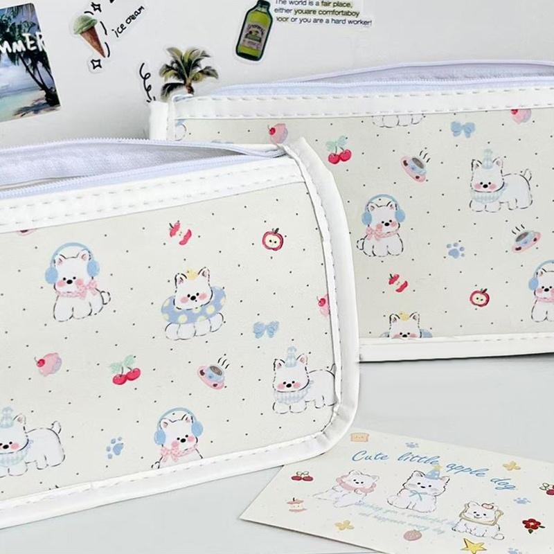 1/2 Pcs Cute West Highland Dog Transparent Pencil Case Large Capacity Portable Girl'S Makeup Bag Student Stationery Pen Bag Gift