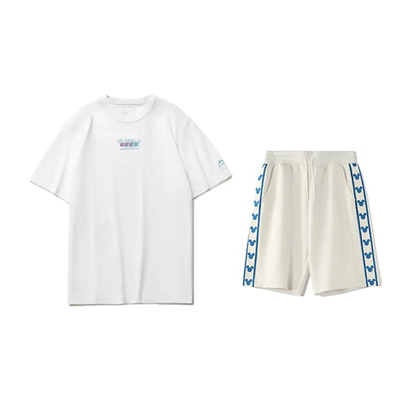 Li Ning Dazzling Star Letter Print Short Sleeve T-Shirt Comfortable Versatile Skin-Friendly Shorts Casual Sports Suit Unisex Suit AHSU969-3+YKSV129-1
