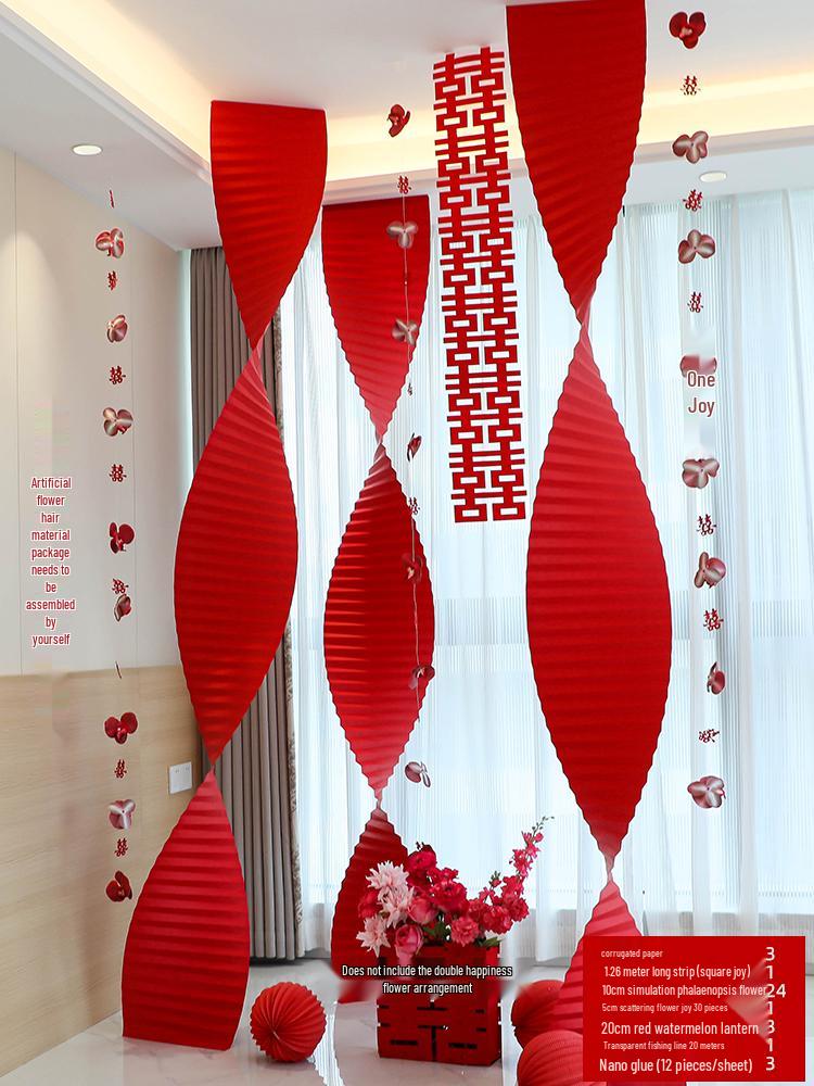 Double Happiness Wedding Room Decor Set: Non-Woven Fabric Papercut for Bride and Groom's Bedroom or Hotel.