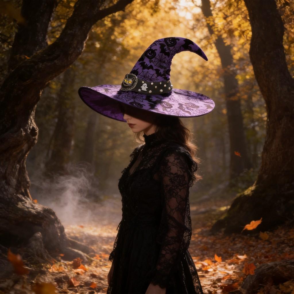 Halloween Witch Hat Costume With Bat And Pumpkin Print For Stage Performance And Party Decor
