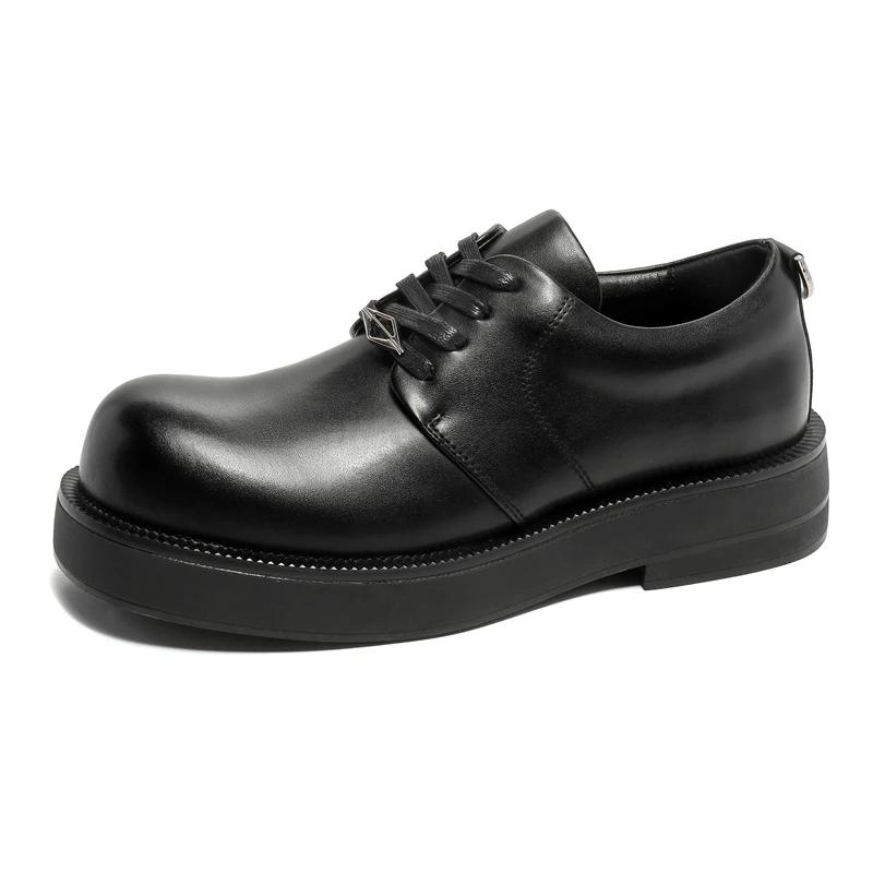 

2024 Мужские повседневные кожаные оксфорды на платформе, офисные туфли, классические нескользящие мужские туфли дерби на шнуровке, модные туфли с круглым носком 44 чёрный