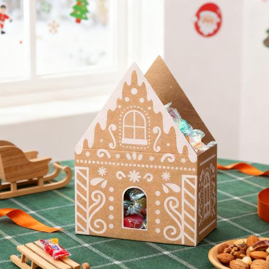 Christmas Gingerbread House Gift Box Small Christmas Candy Boxes for Cookies Chocolates Treats 3D House Shaped Paper Box for Holiday Party Favors