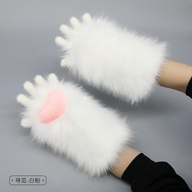 Новые пушистые когти животных ручной работы Косплей костюм Фурсьют Кошачьи когти Перчатки Плюшевые перчатки-когти Любовь Сердце Аниме Медвежья лапа Милые варежки 30cm