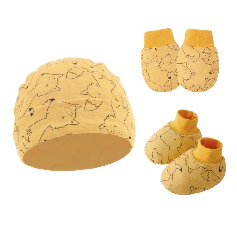 Set da 3 Pezzi Cappellino Guanti Calzini in Cotone per Neonato Anti Graffi Protezione Completa Manopole Copripiedi Accessori per Neonati