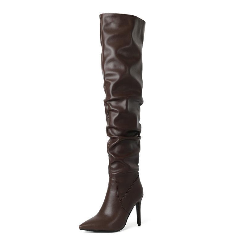 Pointed Pleated Tall Boots  Autumn and Winter Thin Heel Super High Heel Pile Boots Over Knee Boots Knight Boots