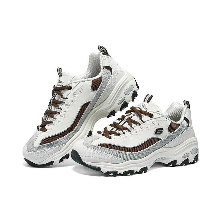 (WMNS) Skechers D'Lites 1.0 Shoes 'White Grey Brown' Women's 896276-OWBR