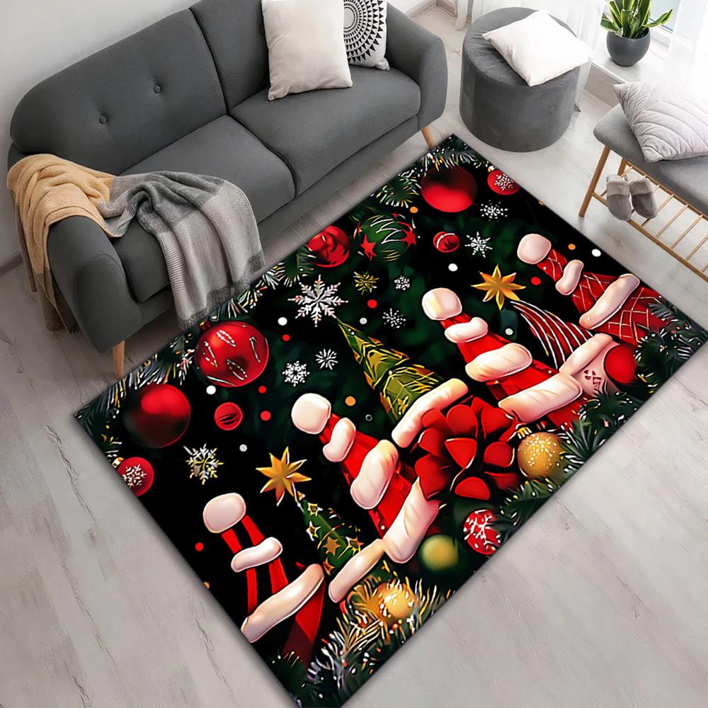 Festive Christmas Decorative Carpet with Santa Claus Design, Durable  Crystal Velvet Area Rug for Living Room, Hallway,