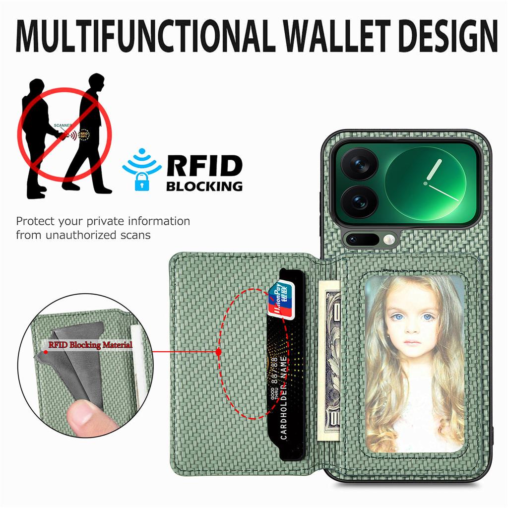 For Xiaomi 17 Pro Case RFID Blocking Carbon Fiber Leather Phone Back Cover with Card Holder