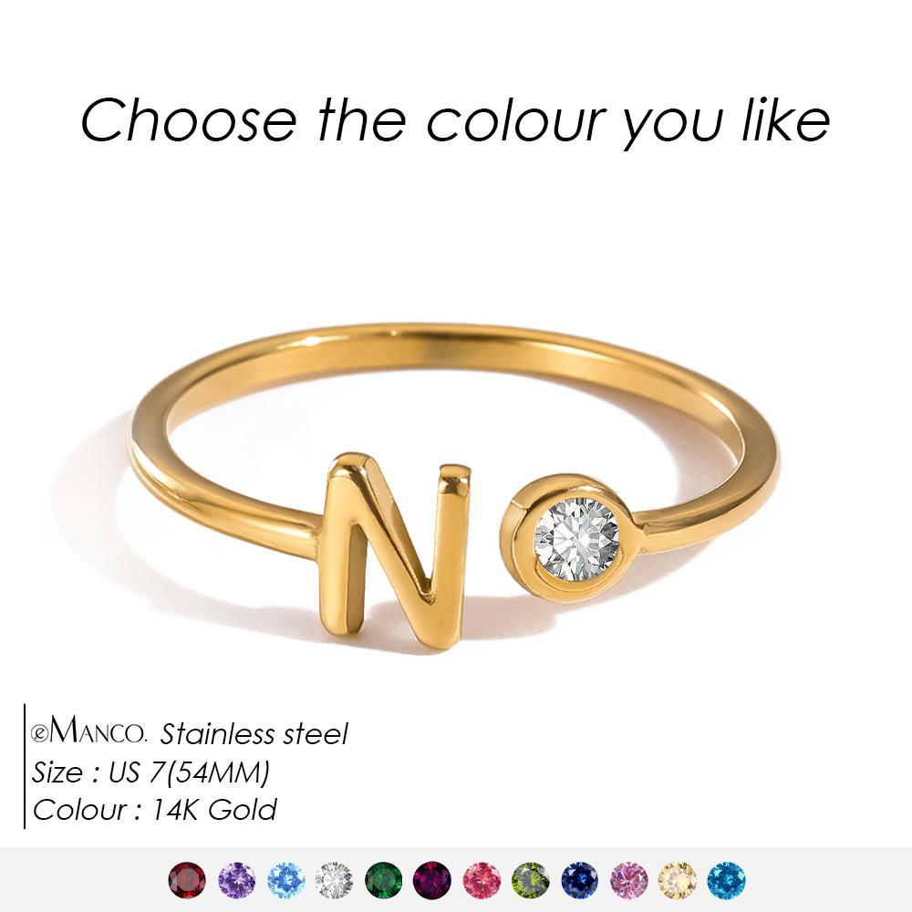 EMANCO Birthstone Initial Custom Ring Open End Ring Stainless Steel Name Custom Jewelry Women's Ring