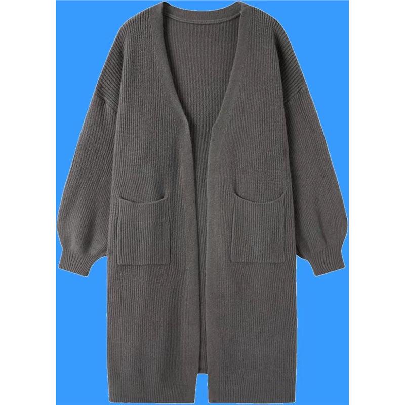 2025 Women's Solid Color Pocket Cardigan: Korean Style Knit Outerwear for Autumn/Winter