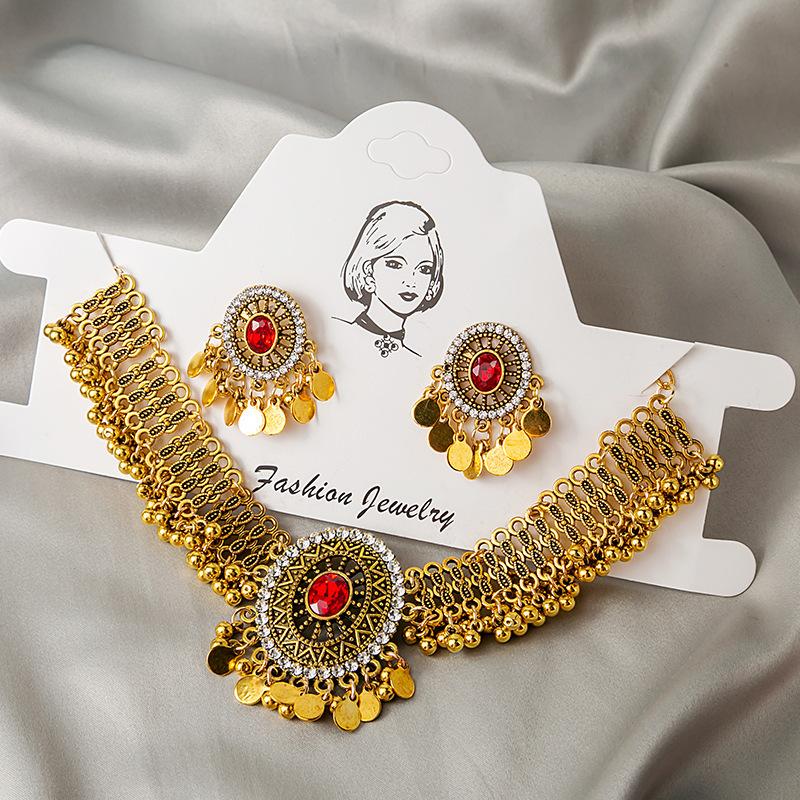 European and American cross-border sources, full of pearl sequins, beautiful glitter, vintage necklace set, earrings, personalized color-blocking ear