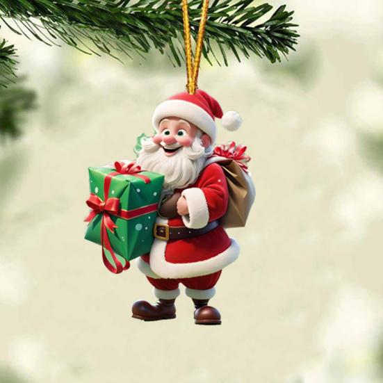 Ornament Moș Crăciun 2D Acrilic Desen Animat Moș Crăciun Ținând Cutie Cadou Ornament pentru Pom de Crăciun pentru Pom de Crăciun Decor de Casă de Sărbători