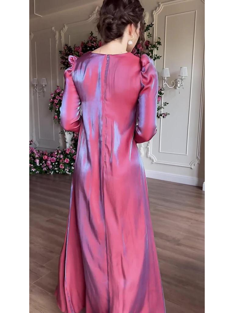 2024 Satin Elegance: Shiny Solid Color Saudi Dress Skirt with Large Hem