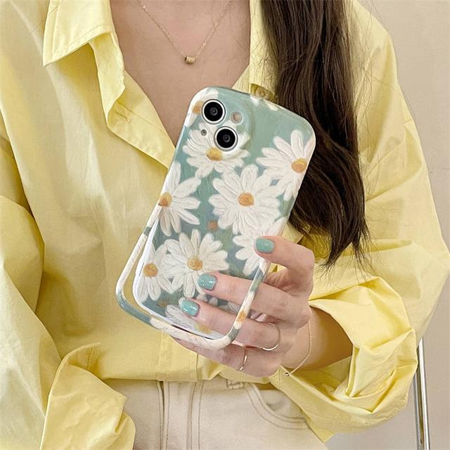 

Корейский чехол с рисунком маслом, цветком белой ромашки, невидимый кронштейн для Iphone 14 13 12 11 Pro Max 11, противоударный мягкий чехол с милым цветочным принтом For iPhone 14Pro Max
