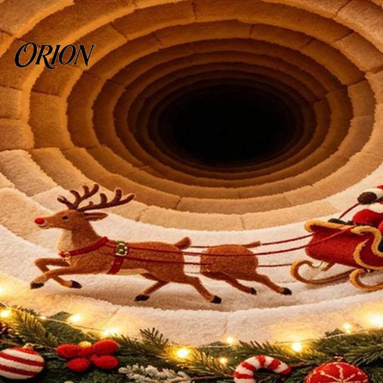 3D Optical Illusion Floor Mats Christmas Round Area Rug, Visual Trap Mat with Santa Elk Print, Unique Seasonal Gift Rugs Non-Slip Stain Resistant