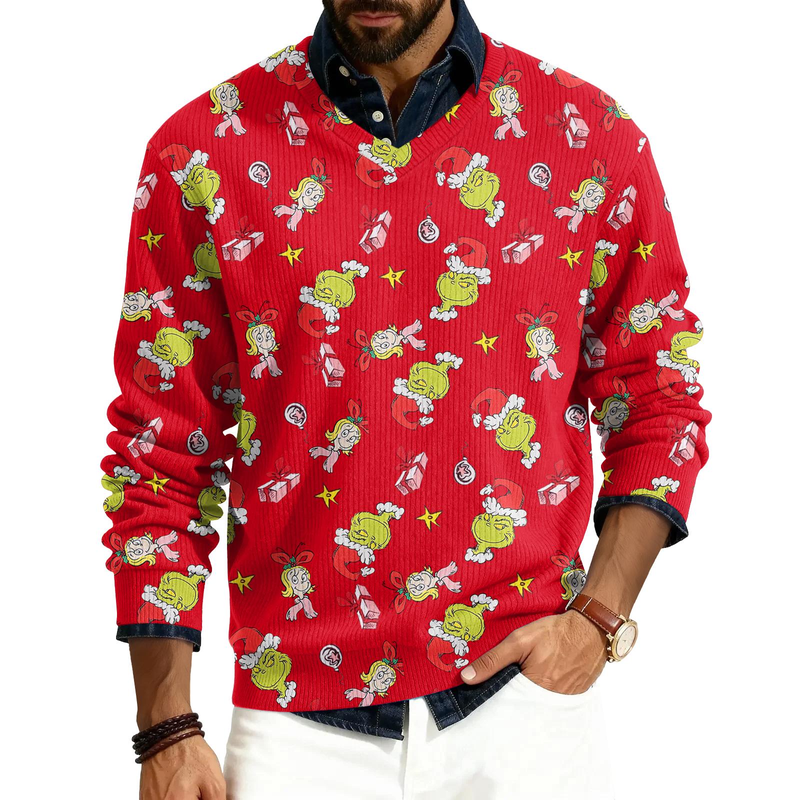 

Мужской пуловер с V-образным вырезом, длинным рукавом, из рубчатого трикотажа XL винный