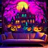 BSFHH Halloween Black Light Tapestry – UV Reactive Glow In the Dark Wall Hanging, Spooky Night Scene with Ghosts & Pumpkins, Hau