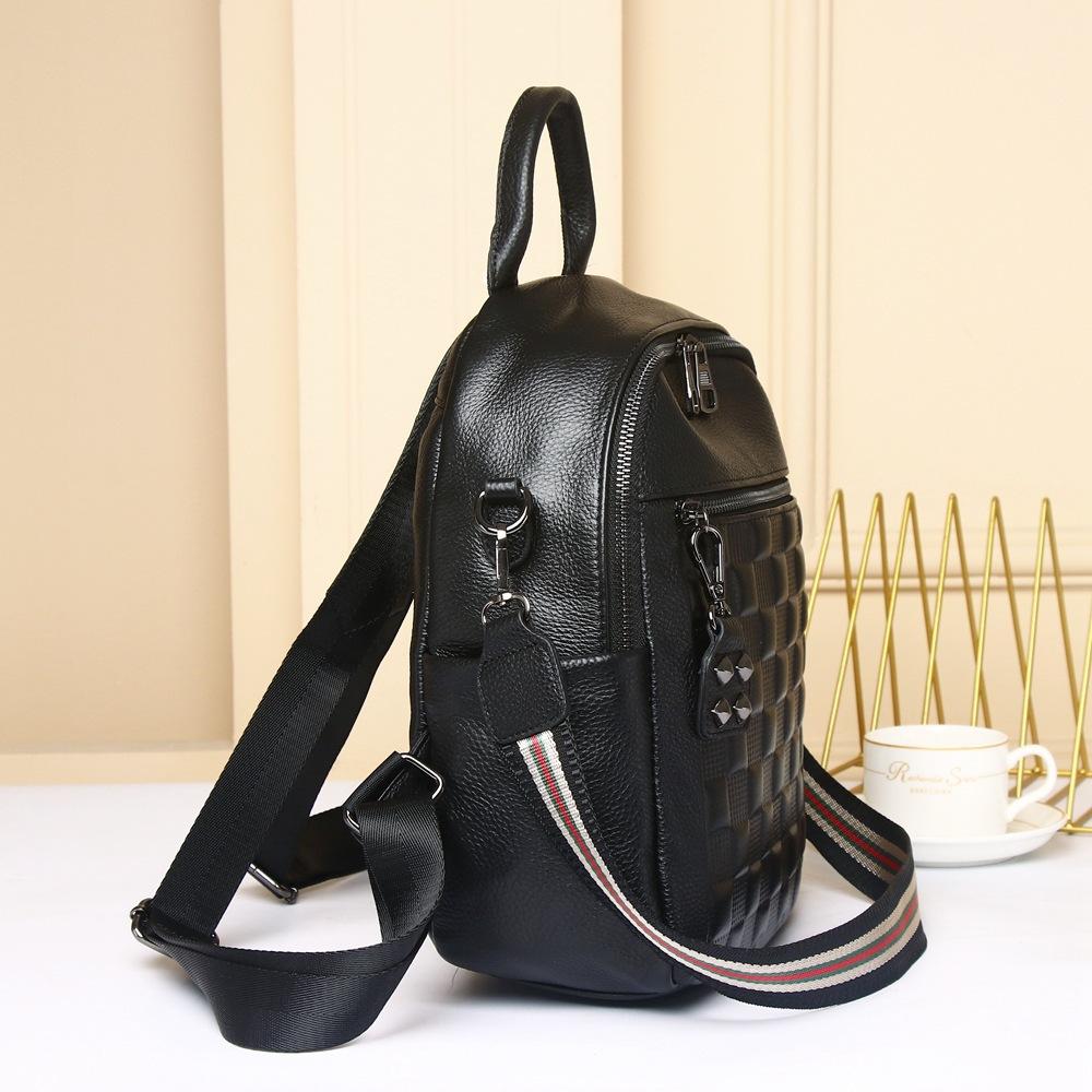 Backpack Fashion First Layer Cowhide Shoulder Backpack Plaid Leather Women'S Bag Soft Leather Large Capacity Single 8157 School Bag