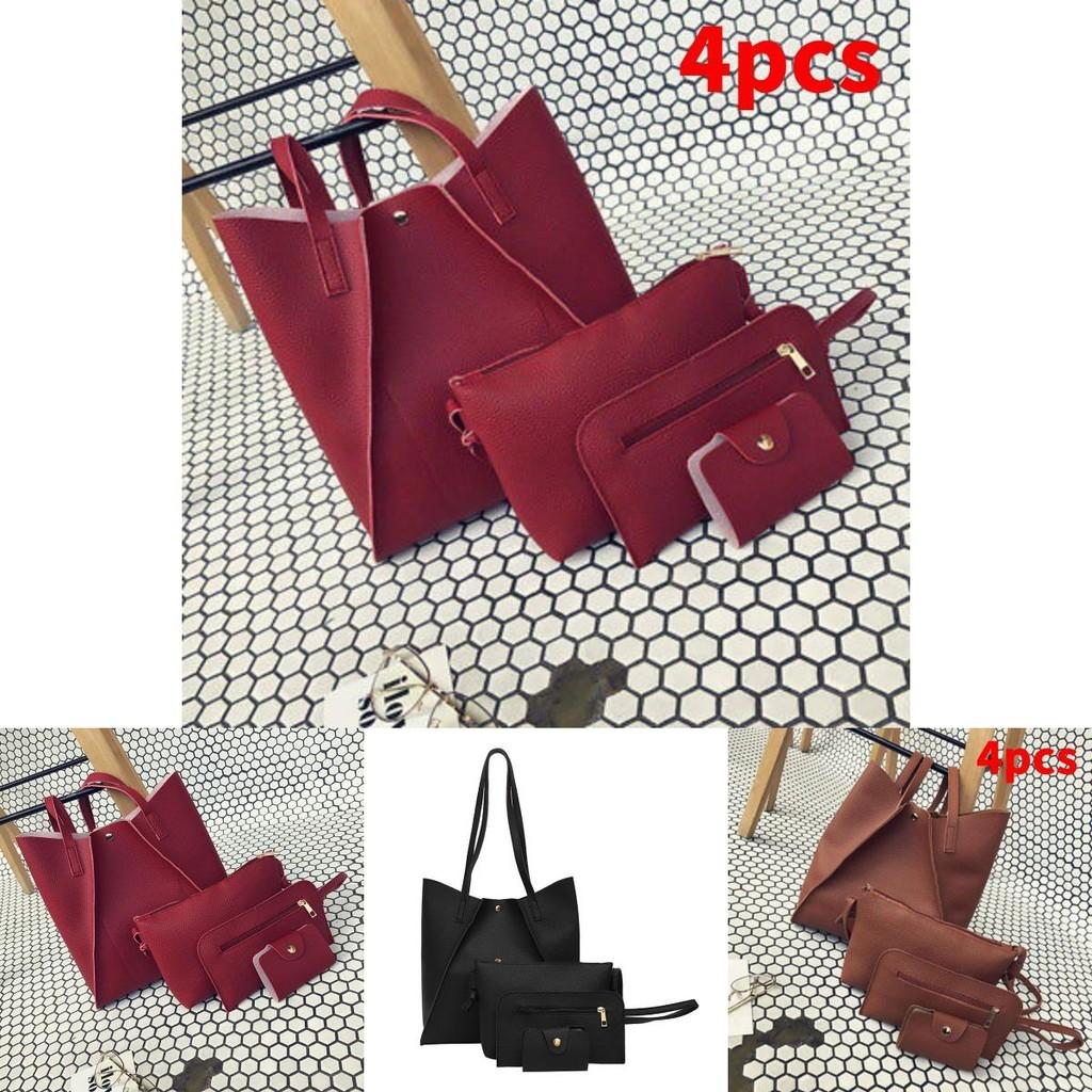 4pcs Women Leather Handbag Lady Shoulder Bag Tote Purse Messenger Set Satchel