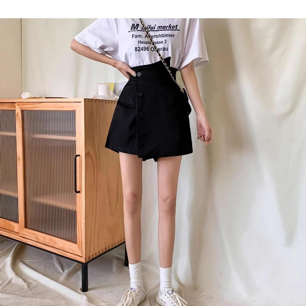 2024 High Waist A-Line Wide Leg Women's Shorts - Korean Style Buttoned Casual Hot Pants for Spring