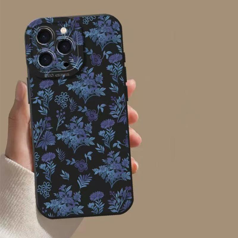 Gray Base Blue-Purple Floral Phone Case For iPhone 17 Cases iPhone Air 17 Air 16E 16 15 Pro Max 14 13 12 11 X XR 14 Plus Cover