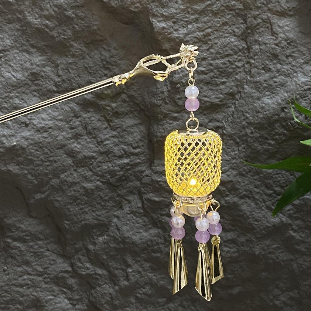 Fermacapelli Lanterna Luminosa di Alta Gamma per Gonne Hanfu - Popolare Accessorio Stile Paesaggistico