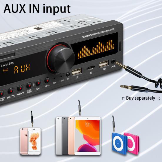 SWM-80B Practical Car Stereo Player Bluetooth-compatible 4.0 Multifunctional Audio Recording