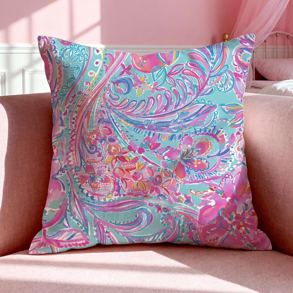 Fashion L-Lilly Pulitzer Cushion Cover Breathable Linen Pillowcase Summer Odorless Eco-Friendly Invisible Zipper Washable