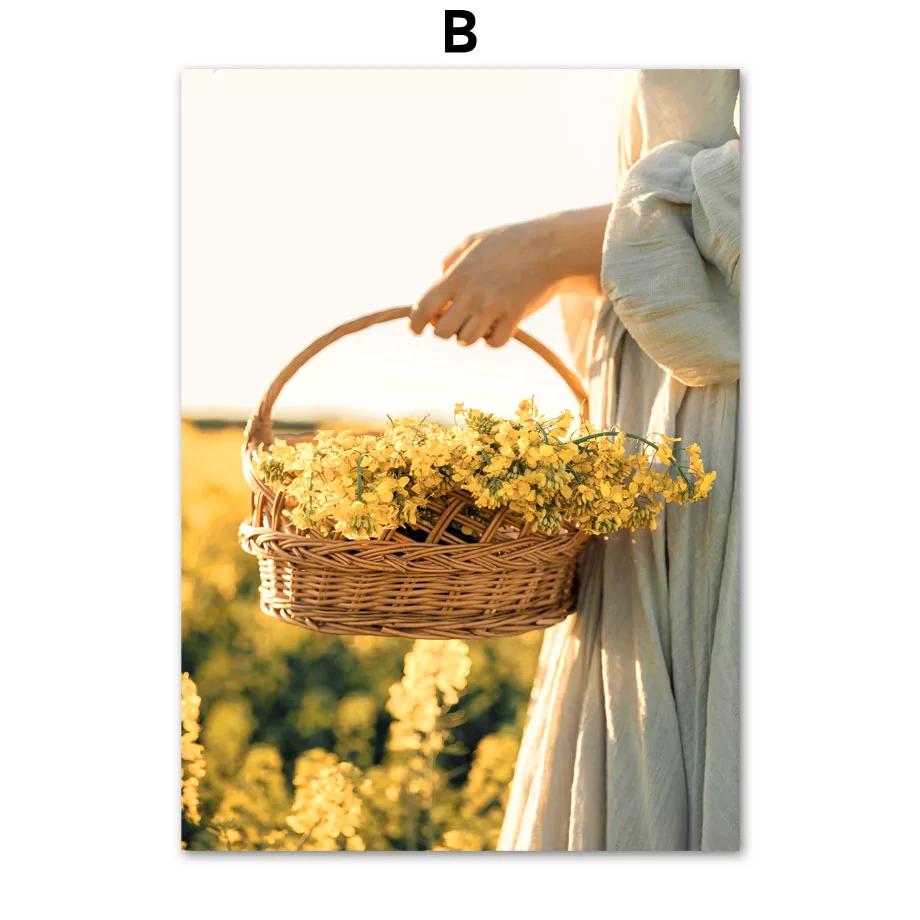 Canvas Painting Gold Sunflower Tulip Dahlia Daisy Orange Nordic Wall Art Posters and Prints Wall Pictures for Living Room Decor