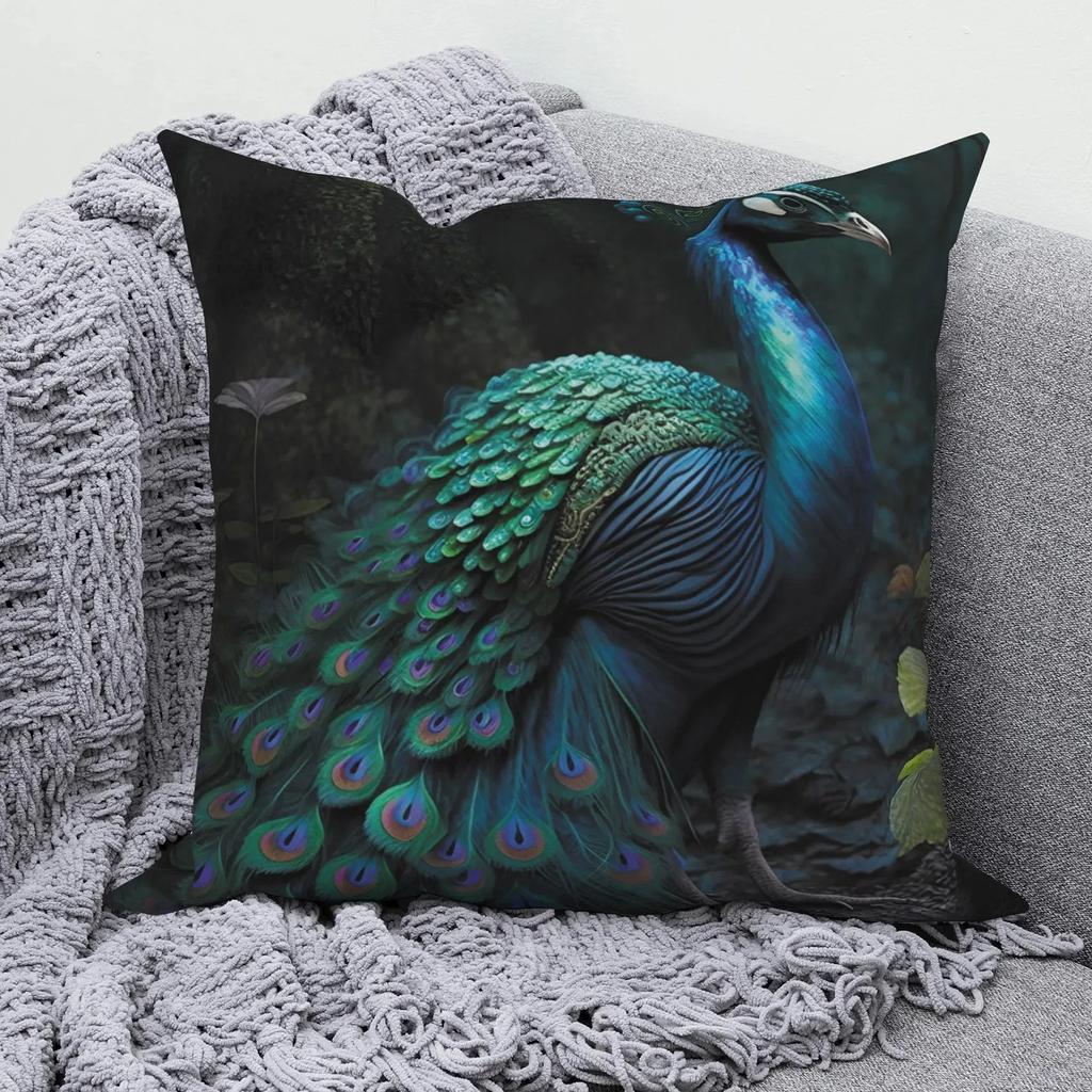 Blue Peacock Decorative Pillowcase Car Ornaments Office Living Room Sofa Home Pillowcase