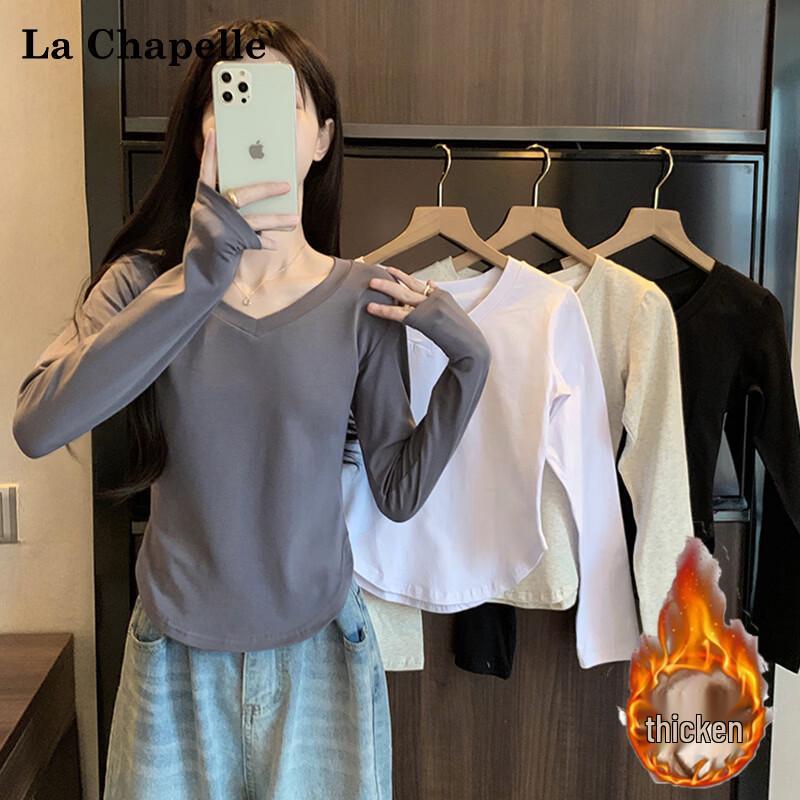 La Chapelle Damen Verdicktes V-Ausschnitt Langarm Figurbetontes Thermoshirt