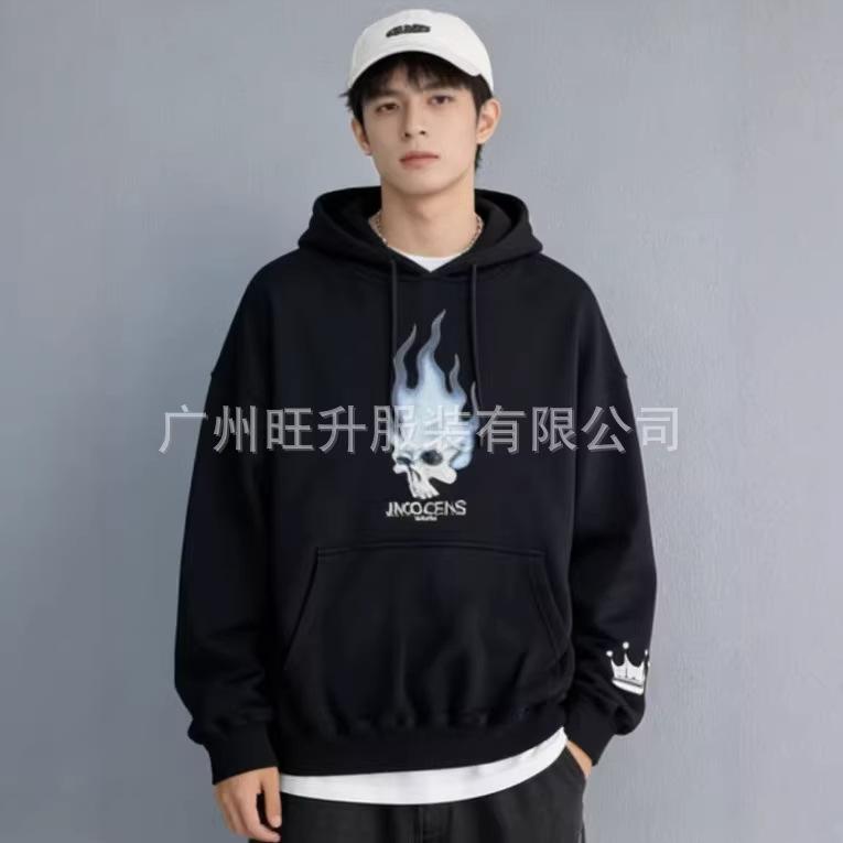 Skull Head Flame Crown Printed Hoodie Long Sleeve Hooded Versatile Casual Sweater