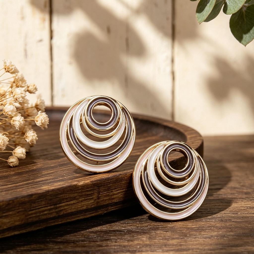 Hollow ring hand-painted enamel colored stud earrings European and American style commuting versatile light luxury explosive women's earrings