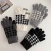 Autumn and Winter Thousand Bird Grid Knitted Gloves for Women Korean Velvet Touch Screen Warmth and Cold Protection Cycling Finger Gloves for Men