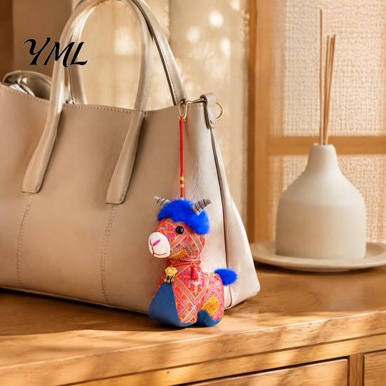 Decorative Pendant for Car Year of Goat Plush Toy, Chinese New Stuffed Sheep Doll, Soft Animal Zodiac Lunar Ornament Spring Festival Home Decor