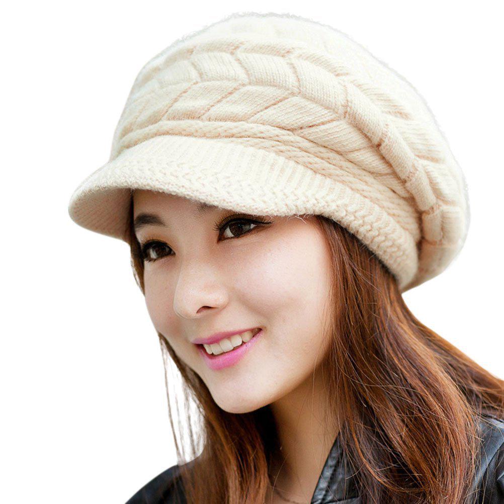 Women's Retro Knit Winter Hat with Visor - Warm for Cold Weather, Running, Camping, Walking, and Skiing