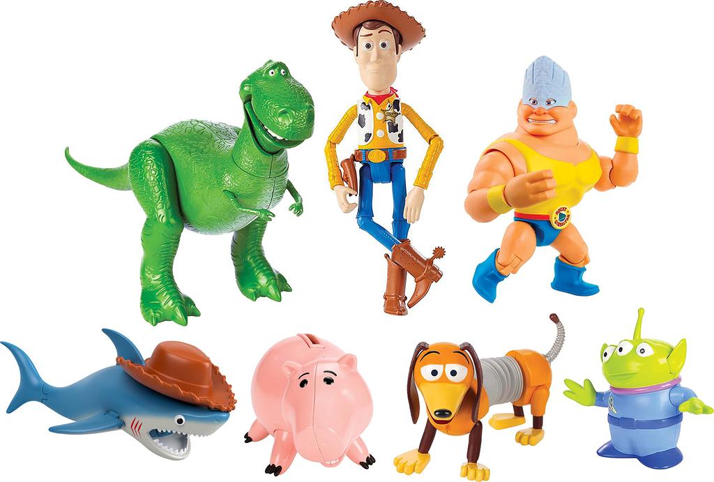 Disney & Pixar Toy Story Action Figures 7-Piece Set Woody, Slinky, Rex, Hamm, Alien, Rocky & Shark Disney 100 Collectible