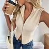 New Casual Simple Style Zipper Turtleneck Solid Color Sleeveless Knitted Sweater Vest for Women