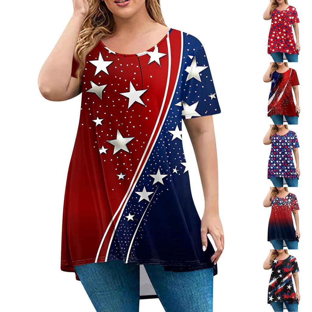 Dame Mote Stor Størrelse Rund Hals Kort Erm Løs Casual Print Genser Topp