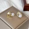 Camellia Temperament No Ear Pierced Ear Clips Pearl Flower Checkerboard Diamond Triangular Ear Clips Niche Earrings Women