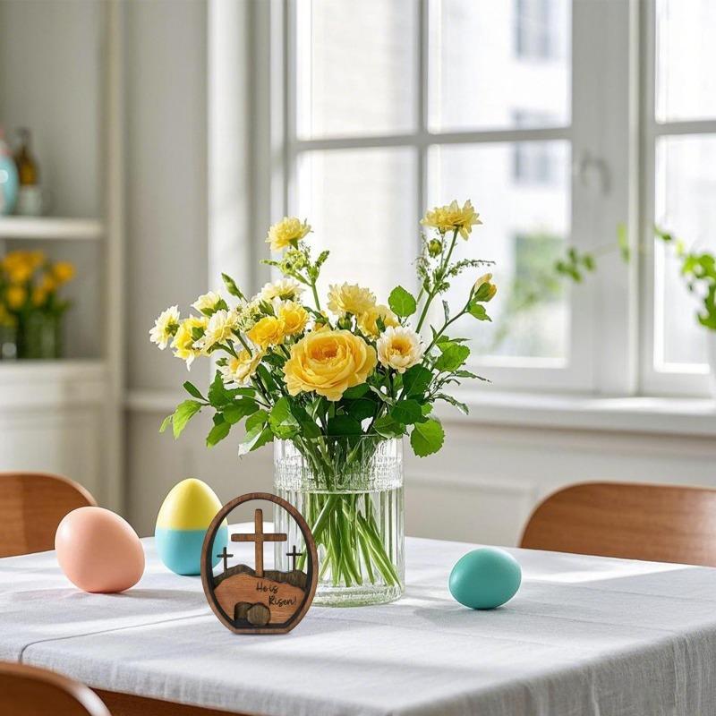 1PC Resurrected TOMB Wooden Cross Layered Tray Easter Egg Craft Decorative Ornament