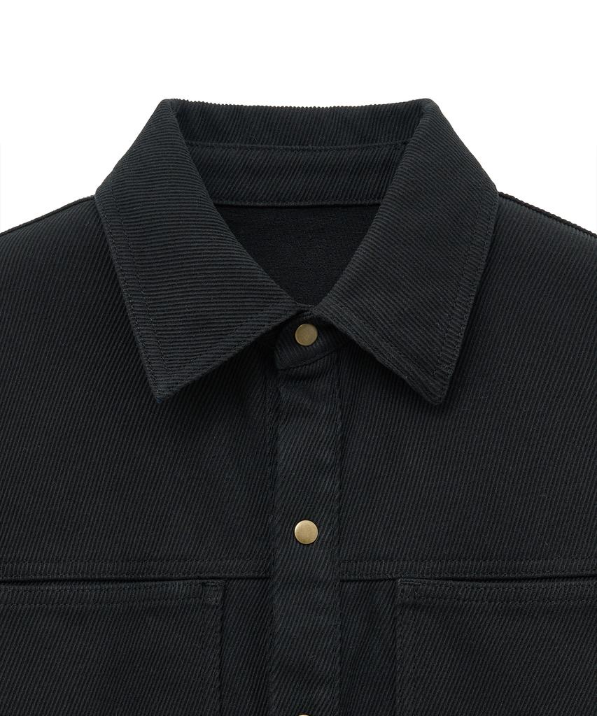 NOIRER Cotton Whipcord Washed Crop Shirt (Black)