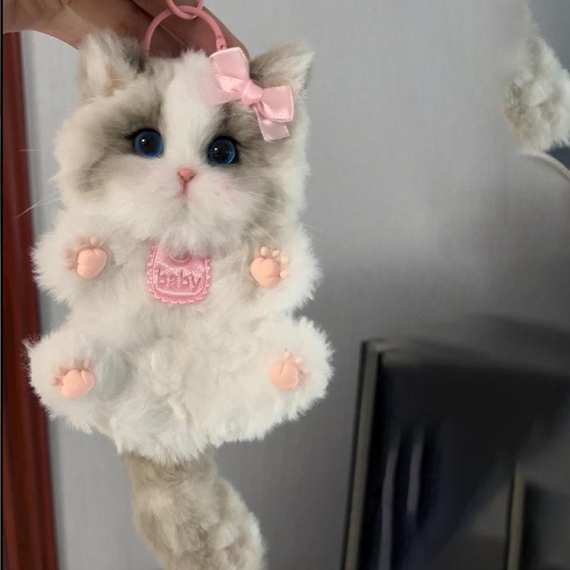Black Cute Cat Keychain Cute Kawaii RealisticLooking Kitten Bag Charms Backpack Pendant Handmade Diy Cat Key Chain For Cat Lovers