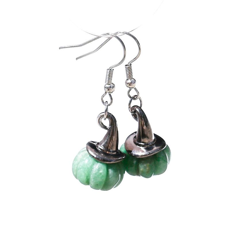 

Halloween Colorful Pumpkin Wizard Hat Pendant Earrings Halloween Natural Stone Ear Jewelry Autumn and Winter