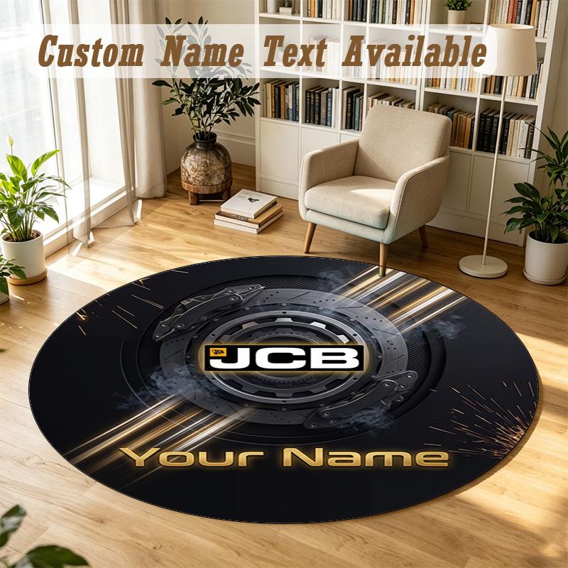 Round Rug Custom NameJCB Pattern Non Slip Carpet Home Floor Decor
