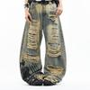 American heavy industry old retro hole splashing ink wide leg jeans wasteland style design thin loose scimitar pants
