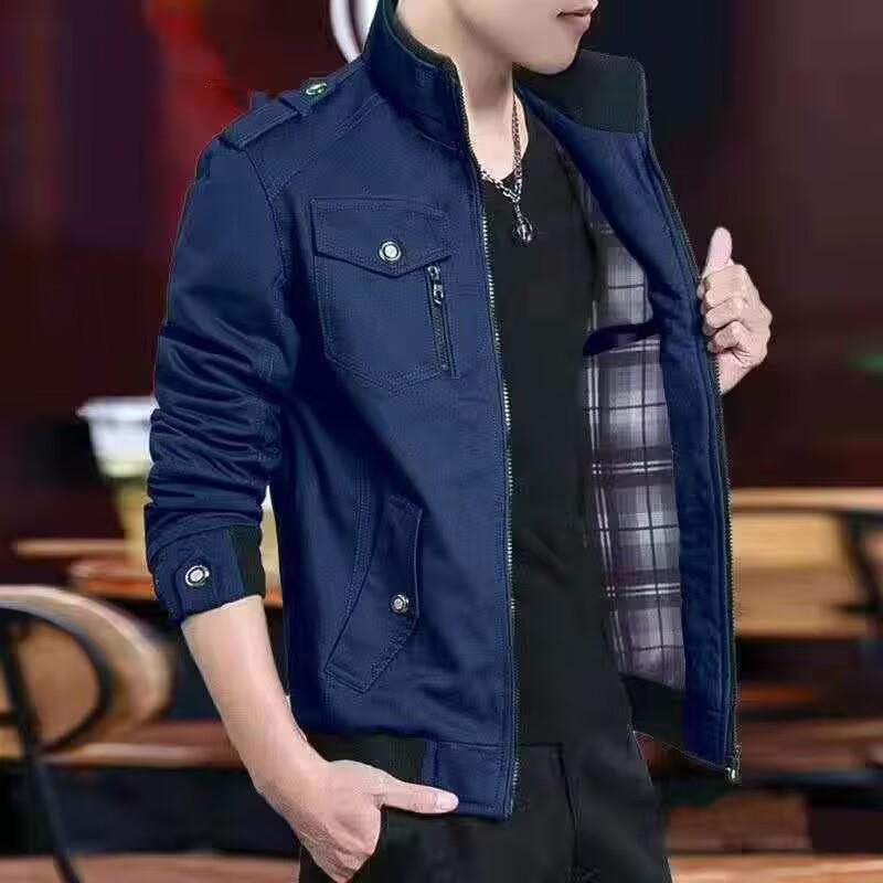 

Men s jackets spring and autumn trend cotton windproof wear-resistant jackets men s stand-up collar handsome tooling autumn clothes 4XL