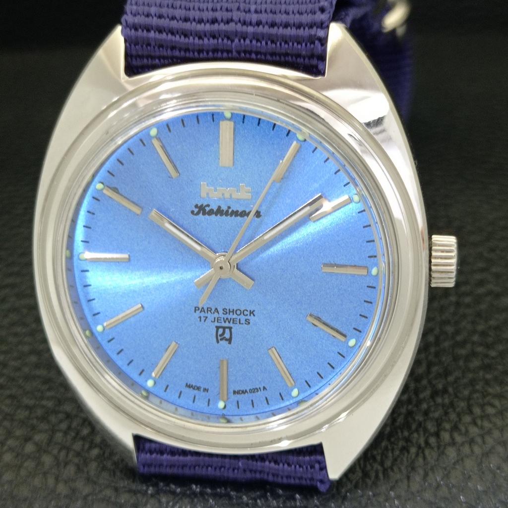 VINTAGE HMT KOHINOOR HAND-WINDING INDIAN MENS SKY BLUE DIAL WATCH a441043-4 HT-a441043