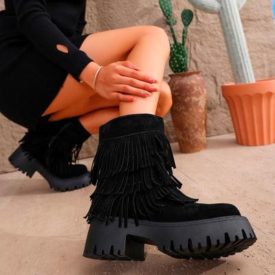 Talons hauts à plateforme à franges Bottines Chelsea en daim pour femmes Hiver 2025 Nouvelles chaussures gothiques décontractées et confortables Tendance Bottines à plateforme pour femmes
